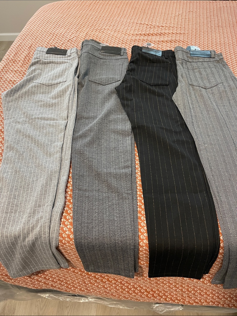 Skinny Stretch Men's Pinstripe & Herringbone Dress Pants - Gray, Black